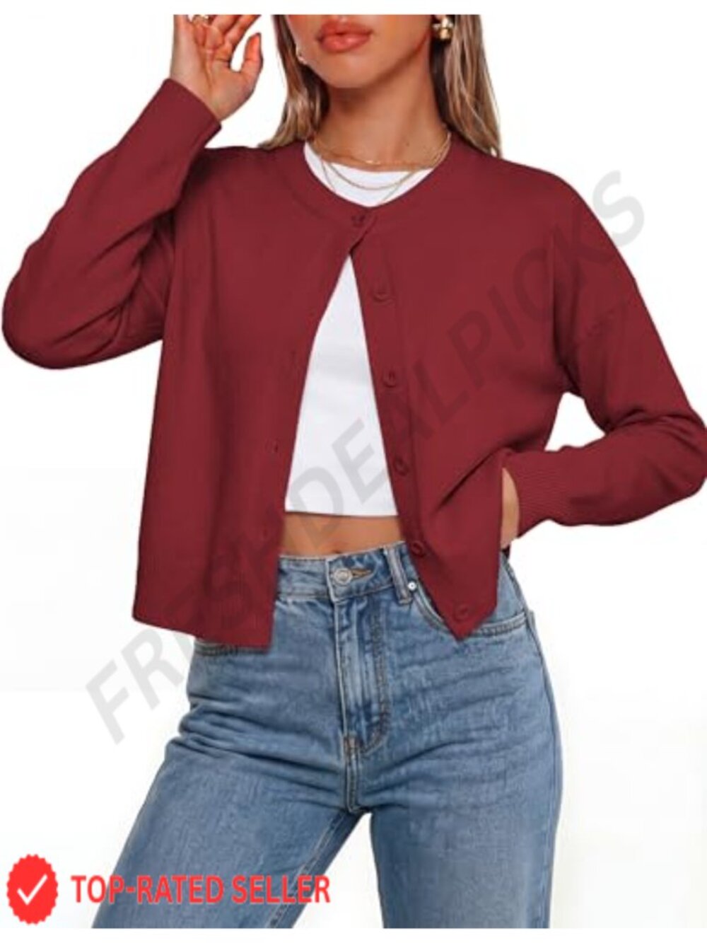 Cropped Cardigan Sweater Cotton Button Up Oversized Knit